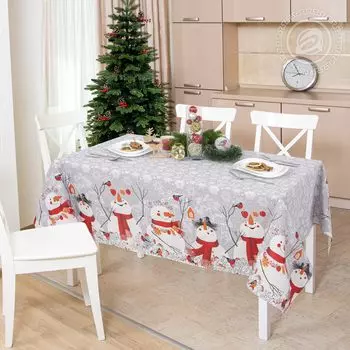 Скатерть "Снеговики" Серый р. 260х145