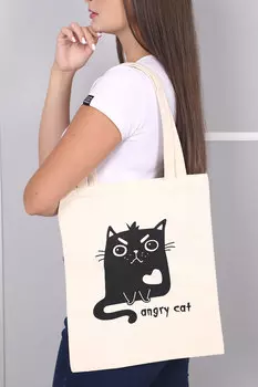 Сумка "Добрый-злой кот" Молочный р. 35х45