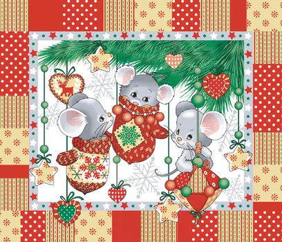 Вафельное полотенце "Веселые мышата" Красный р. 47х60