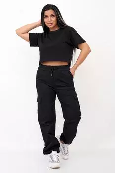 Жен. брюки повседневные "Карго" Черный р. 48