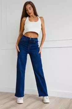 Жен. брюки повседневные "Трубы" Синий р. 50