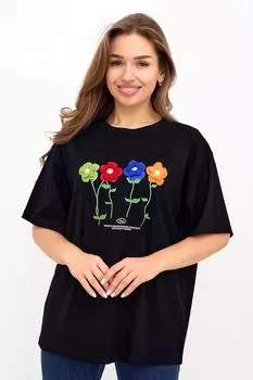 Жен. футболка "Цветочек" Черный р. 48-52