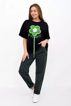 Жен. футболка "Flowers Черный" р. 48-52