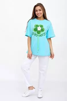 Жен. футболка "Flowers Голубой" р. 48-52