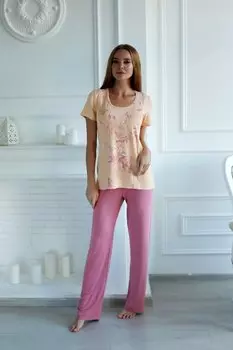 Жен. футболка "Мистические цветы" Персиковый р. 56