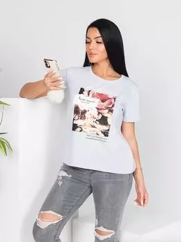 Жен. футболка "Пионы Серый" р. 62