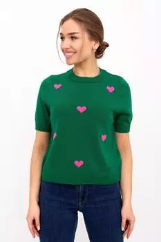Жен. футболка "Сердечки Зеленый" р. 44-46