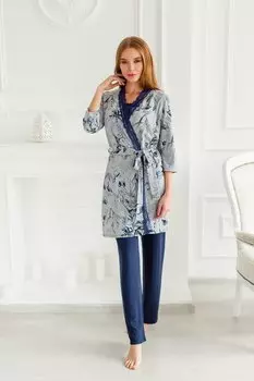 Жен. халат "Таинственные цветы" Серый р. 50