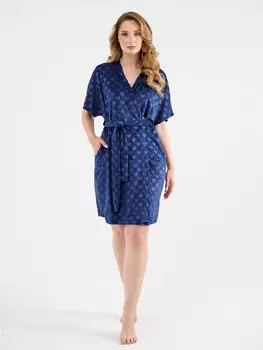 Жен. халат "Велюровое сердце Синий" р. 52