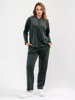 Жен. костюм повседневный "Домашний" Темно-зеленый р. 60