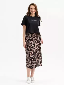 Жен. костюм повседневный "Энимал" Черно-бежевый р. 52