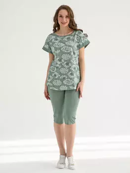 Жен. костюм повседневный "Луговые цветы Зеленый" р. 48