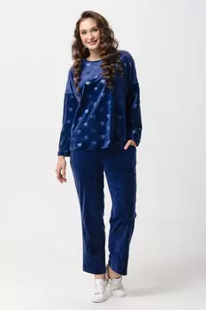 Жен. костюм повседневный "Велюровое сердце" Синий р. 46