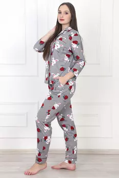 Жен. пижама "Клубничный зайка" Серый р. 50