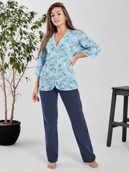 Жен. пижама с брюками арт. 17-0434 Голубой р. 44