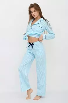 Жен. пижама с брюками "Бабл-гам" Голубой р. 52