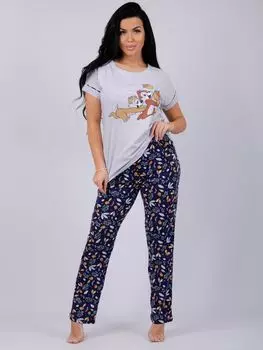 Жен. пижама с брюками "Бурундучки" Темно-синий р. 42