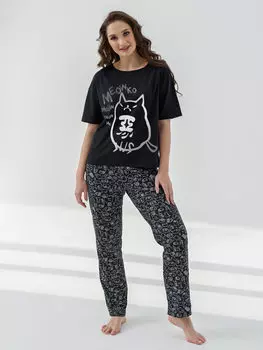 Жен. пижама с брюками "Черный кот" Черный р. 46
