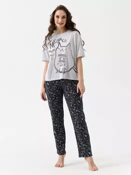Жен. пижама с брюками "Черный кот" Серый р. 50