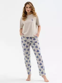 Жен. пижама с брюками "Дела сердечные" Бежевый р. 52