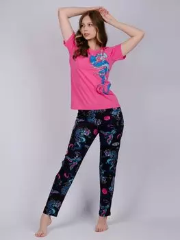 Жен. пижама с брюками "Драконы" Фуксия р. 42