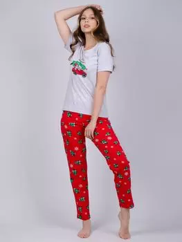 Жен. пижама с брюками "Елки" Красный р. 42
