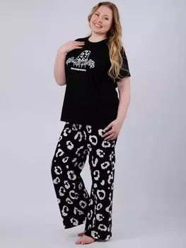 Жен. пижама с брюками "Грибочки" Черный р. 56