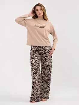Жен. пижама с брюками "Энимал" Бежевый р. 44