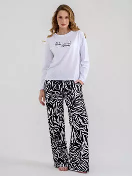 Жен. пижама с брюками "Энимал" Черно-белый р. 50