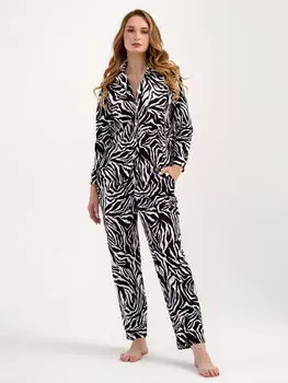 Жен. пижама с брюками "Энимал" Черно-белый р. 48
