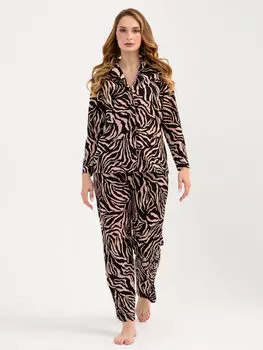 Жен. пижама с брюками "Энимал" Черно-бежевый р. 46