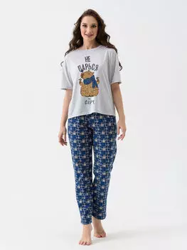 Жен. пижама с брюками "Капибара" Синий р. 54