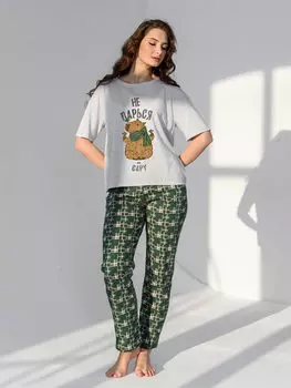 Жен. пижама с брюками "Капибара" Зеленый р. 54