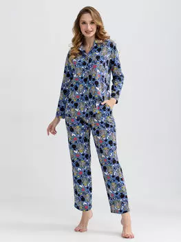 Жен. пижама с брюками "Мяу" Голубой р. 50