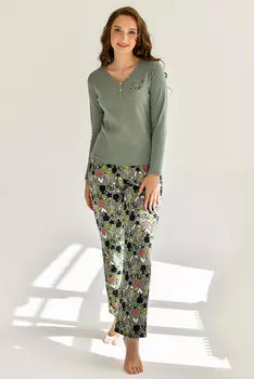 Жен. пижама с брюками "Мяу" Зеленый р. 56