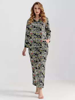 Жен. пижама с брюками "Мяу" Зеленый р. 52