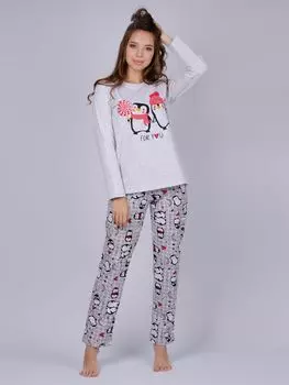 Жен. пижама с брюками "Пингвины" Серый р. 52