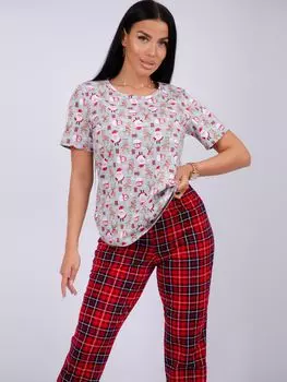 Жен. пижама с брюками "Праздник" Красный р. 42