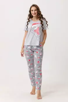 Жен. пижама с брюками "Привет, зима!" Серый р. 50
