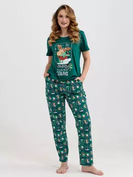 Жен. пижама с брюками "Все будет! Изумрудный" р. 52
