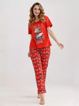 Жен. пижама с брюками "Все будет!" Красный р. 50