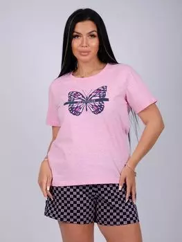 Жен. пижама с шортами "Бабочка" Розовый р. 44