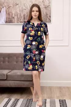 Жен. платье домашнее "Лакомка" Темно-синий р. 44