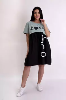 Жен. платье повседневное "Микки Маус" Хаки р. 54