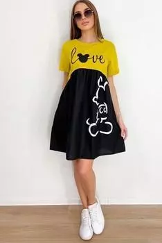 Жен. платье повседневное "Микки Маус" Желтый р. 56