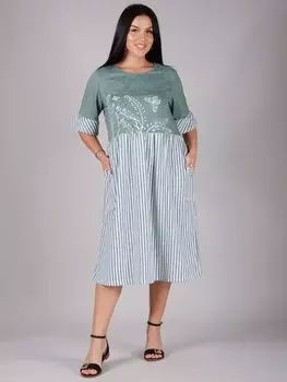 Жен. платье повседневное "Полянка" Оливковый р. 48