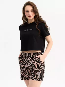 Жен. шорты "Энимал" Черно-бежевый р. 48