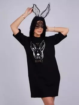 Жен. сорочка ночная "Зайка" Черный р. 52