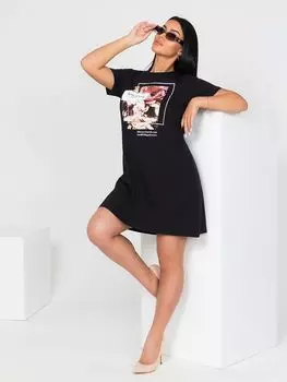 Жен. туника "Пионы" Черный р. 48