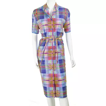 Женский халат "Шотландка в синем" на пуговицах, размер 56